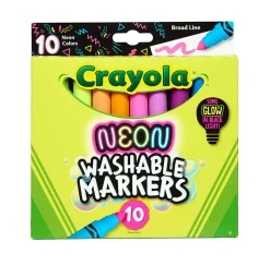 Crayola Neon Marker Set (10ct), Art Markers for Kids, 7 Glow in the Dark Marker Colors, Broad Line, Gift for Kids, Ages 3+