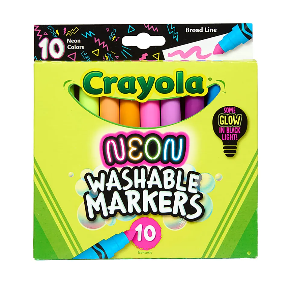 Crayola Neon Marker Set (10ct), Art Markers for Kids, 7 Glow in the Dark Marker Colors, Broad Line, Gift for Kids, Ages 3+