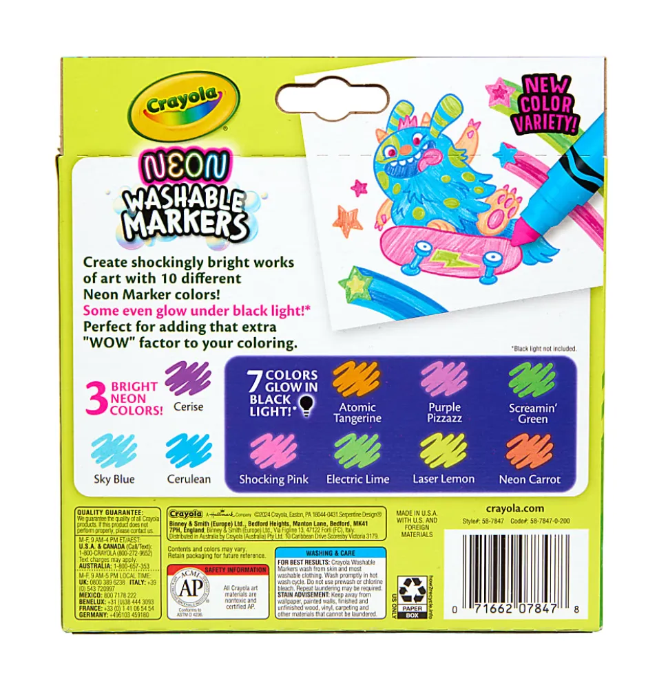 Crayola Neon Marker Set (10ct), Art Markers for Kids, 7 Glow in the Dark Marker Colors, Broad Line, Gift for Kids, Ages 3+