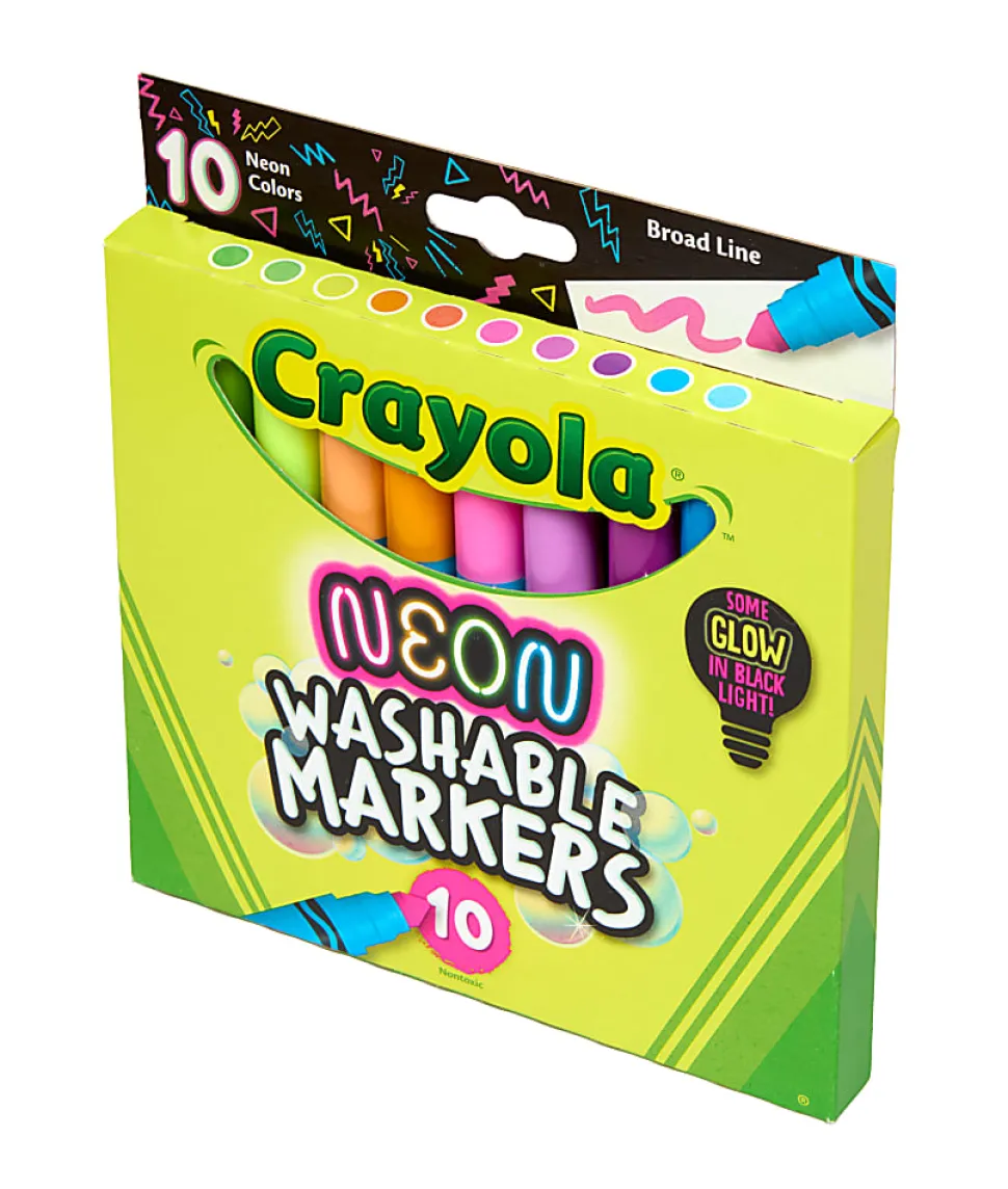 Crayola Neon Marker Set (10ct), Art Markers for Kids, 7 Glow in the Dark Marker Colors, Broad Line, Gift for Kids, Ages 3+