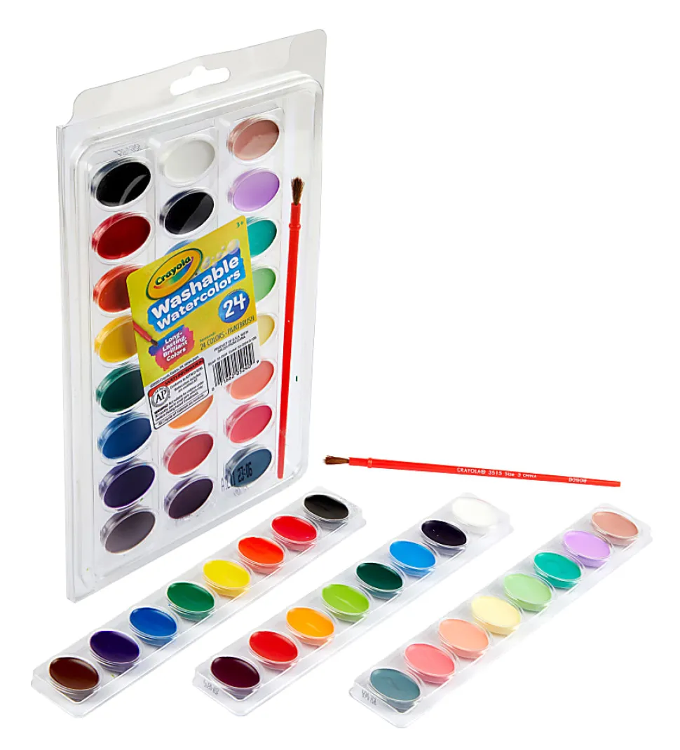 Crayola 24-Pan Washable Watercolor Paint, 2 Oz, Assorted Colors, Pack Of 24 Paint Colors