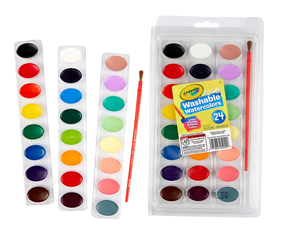 Crayola 24-Pan Washable Watercolor Paint, 2 Oz, Assorted Colors, Pack Of 24 Paint Colors