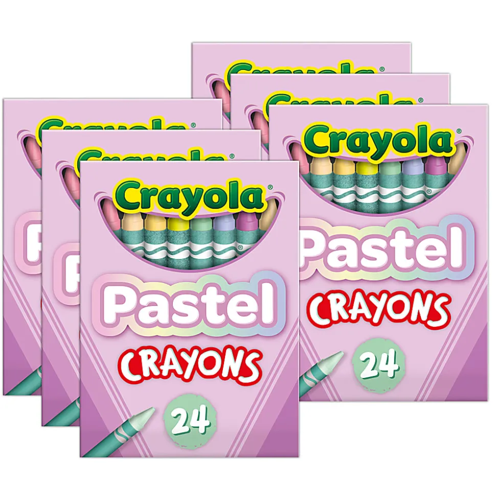 Crayola Pastel Crayons, 3-5/8", Assorted Colors, 24 Crayons Per Pack, Bundle Of 6 Packs