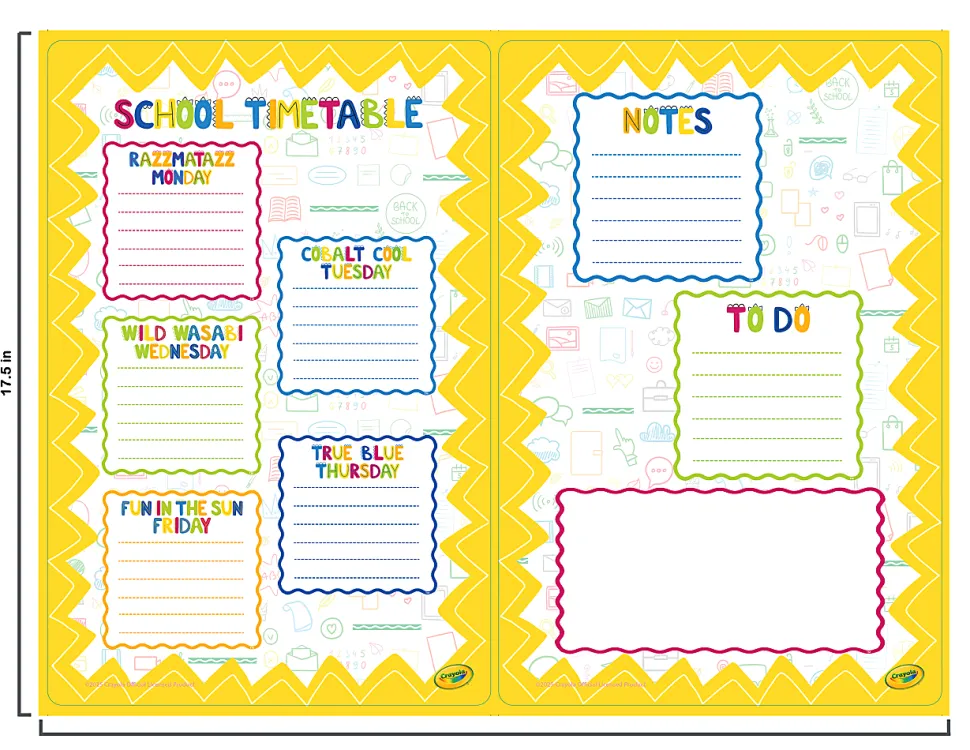 Crayola Peel & Stick Dry-Erase Decals, School Timetable + Memo Sheet, 17-1/2" x 23-1/2", Set Of 2 Decals