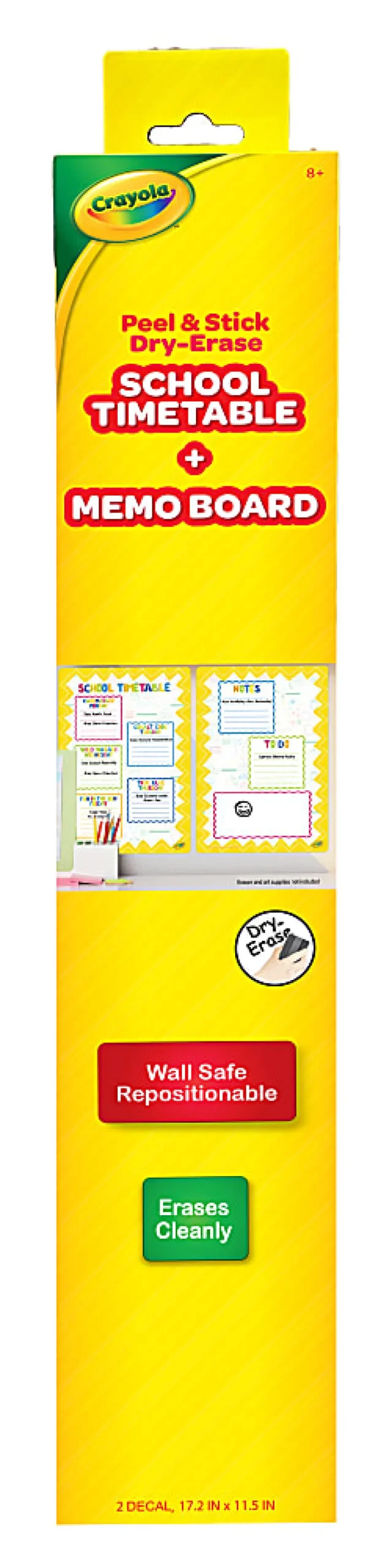 Crayola Peel & Stick Dry-Erase Decals, School Timetable + Memo Sheet, 17-1/2" x 23-1/2", Set Of 2 Decals