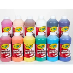 Crayola Premier Tempera Paints, 16 Oz, Assorted, Pack Of 12 Paints