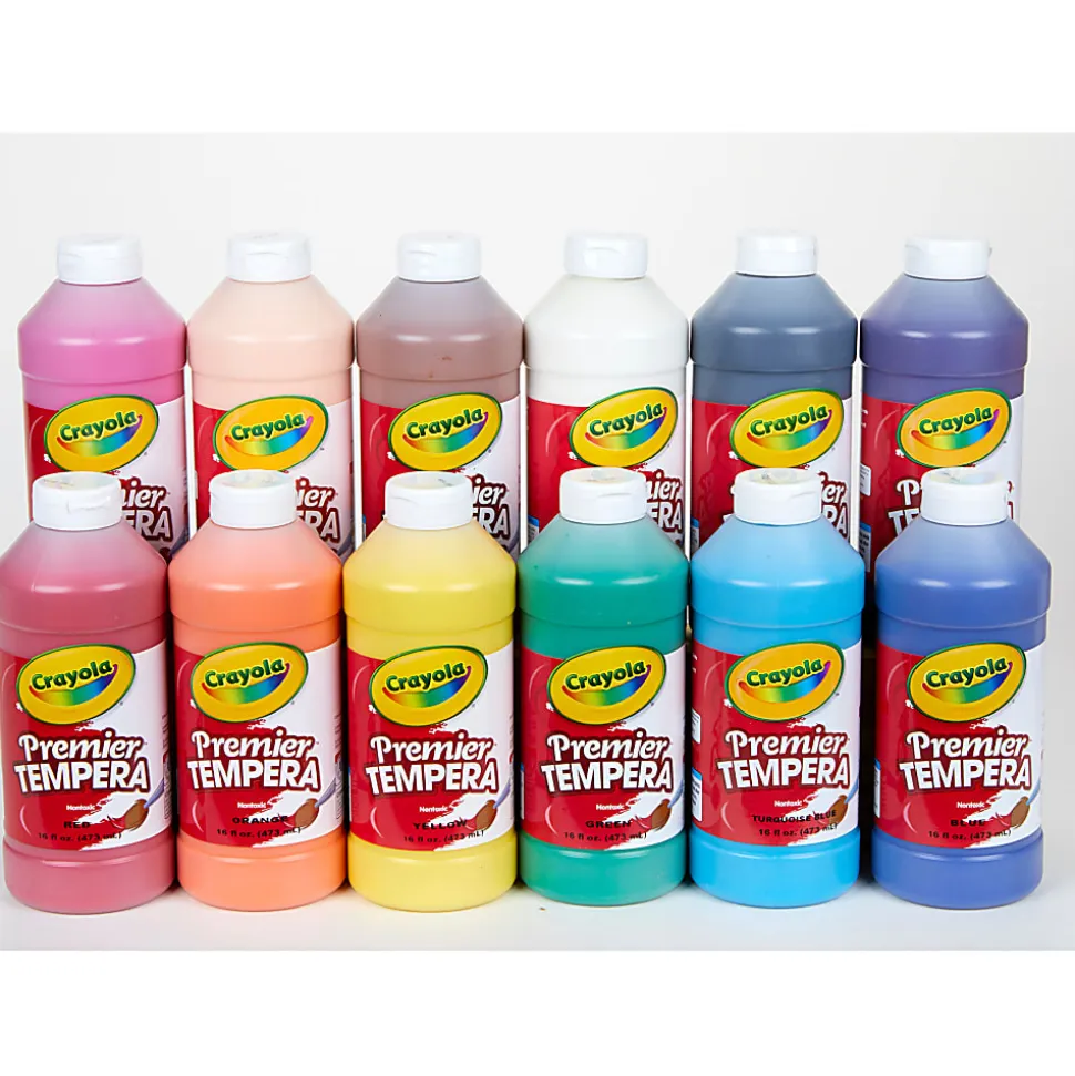 Crayola Premier Tempera Paints, 16 Oz, Assorted, Pack Of 12 Paints