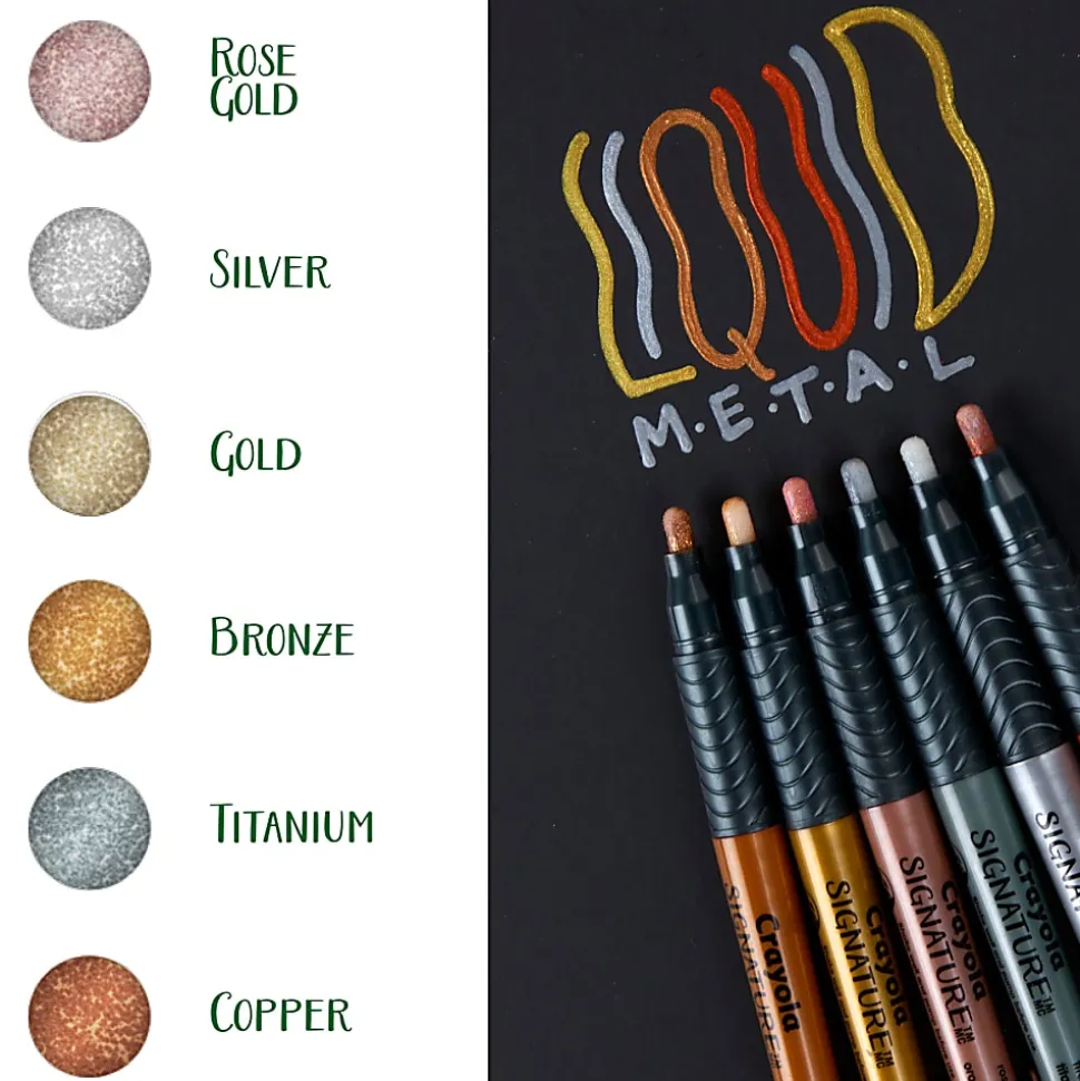 Crayola Signature Liquid Metal Craft Markers, Assorted Colors, Pack Of 6
