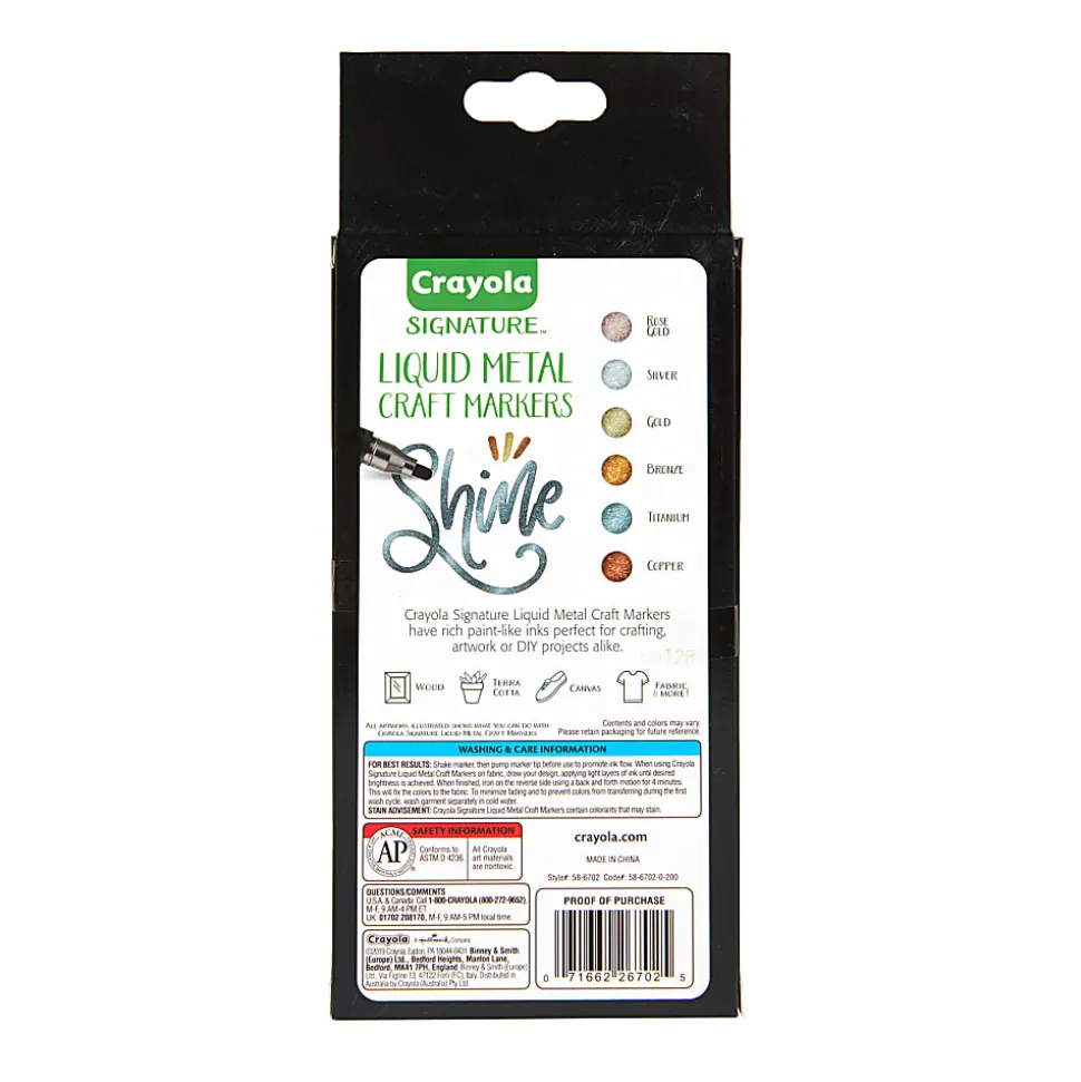 Crayola Signature Liquid Metal Craft Markers, Assorted Colors, Pack Of 6