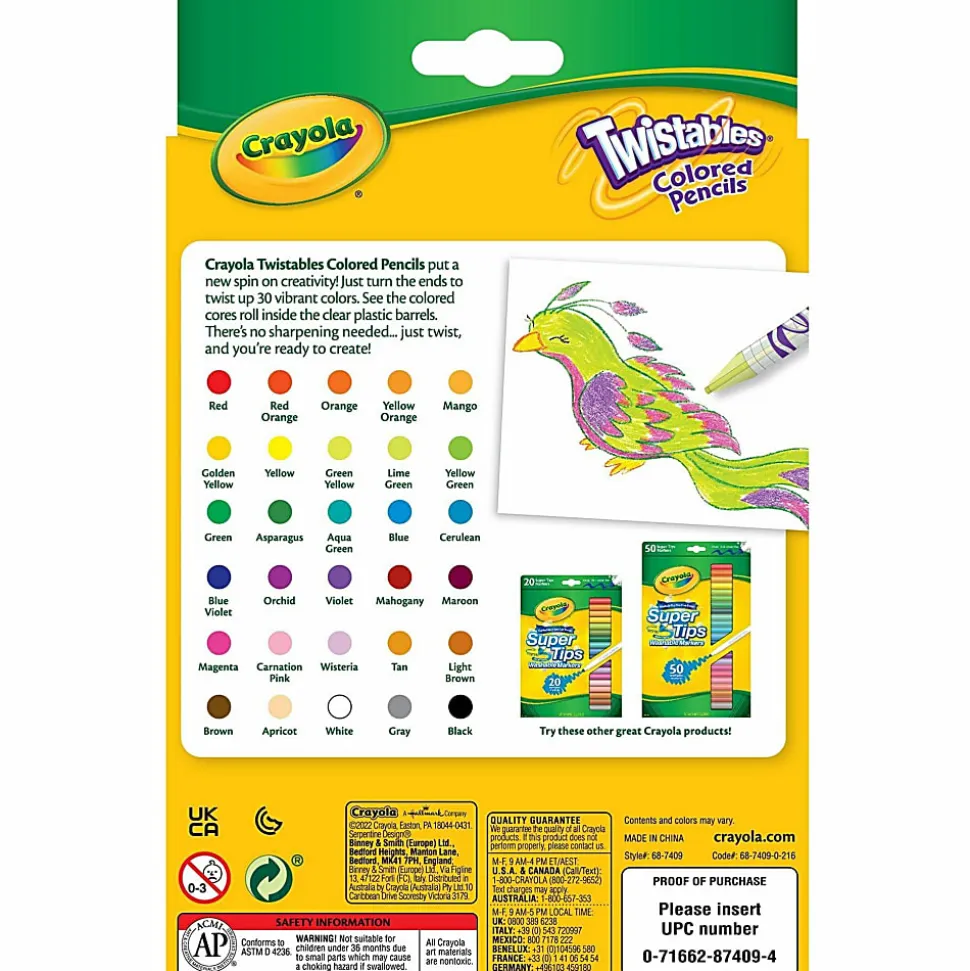 Crayola® Twistables® Color Pencils, Assorted Colors, Cylindrical Pouch, Set Of 30