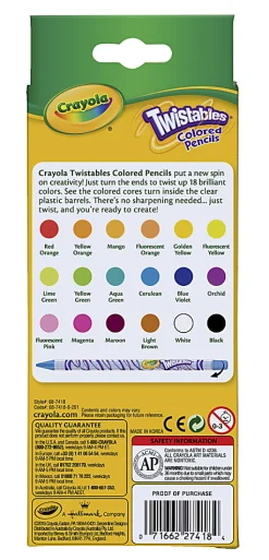 Crayola® Twistables® Color Pencils, Assorted Colors, Set Of 18