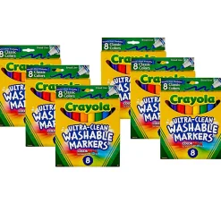 Crayola Ultra-Clean Markers, Pack Of 6 Boxes, Conical Tip, Classic Colors, 8 Markers Per Box