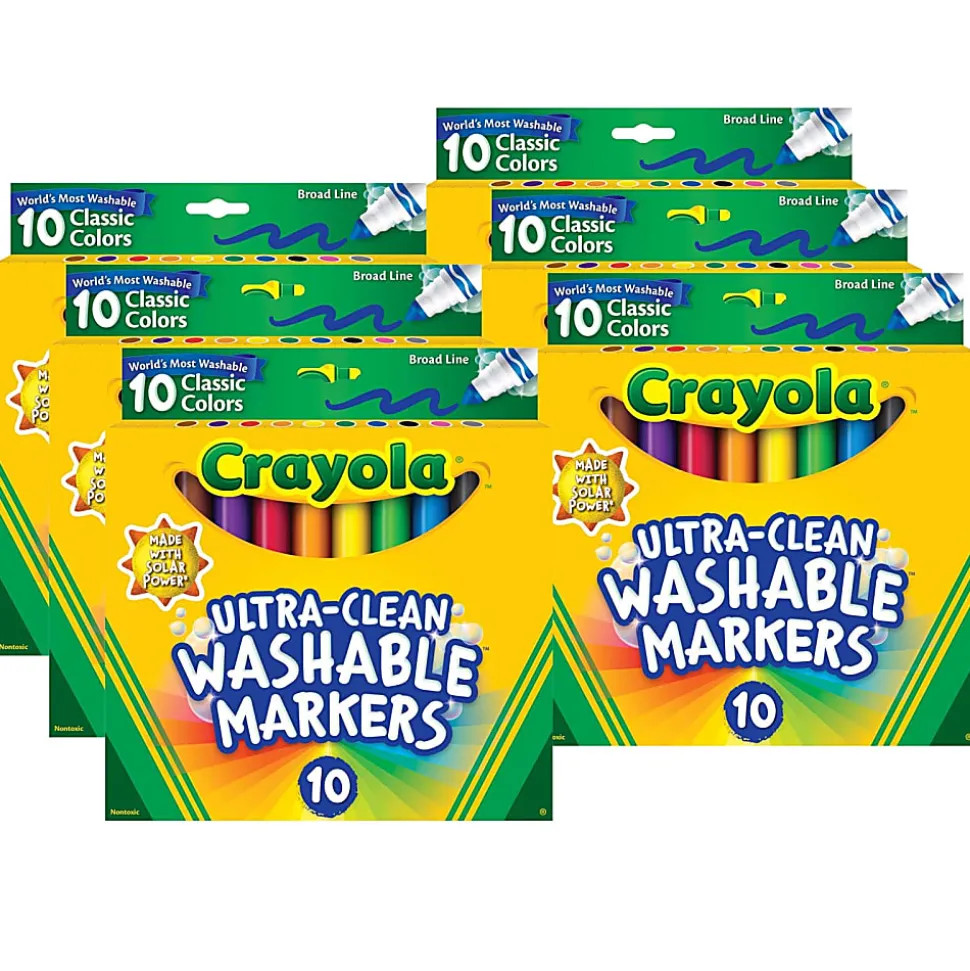 Crayola Ultra-Clean Markers, Pack Of 6 Boxes, Broad Line, Classic Colors, 10 Markers Per Box
