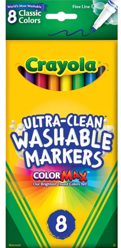 Crayola® Ultra-Clean Washable Color Markers, Thin Line, Assorted Classic Colors, Box Of 8