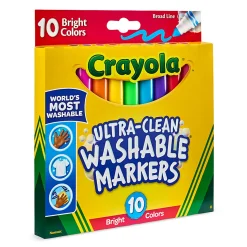 Crayola® Ultra-Clean Washable Bright Broad Line Color Max Markers, Broad Point, White/Assorted Barrels, Assorted Ink, Pack Of 10 Markers