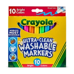 Crayola® Ultra-Clean Washable Bright Broad Line Color Max Markers, Broad Point, White/Assorted Barrels, Assorted Ink, Pack Of 10 Markers