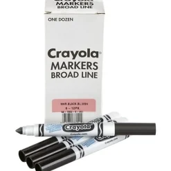 Crayola® Washable Broad Line Markers, White Barrel, Black Ink, Pack Of 12 Markers