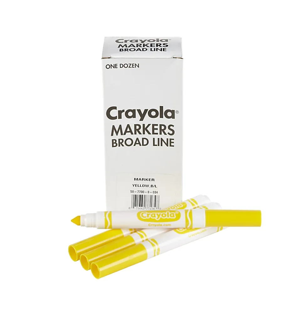Crayola® Washable Broad Line Markers, Yellow, Pack Of 12 Markers