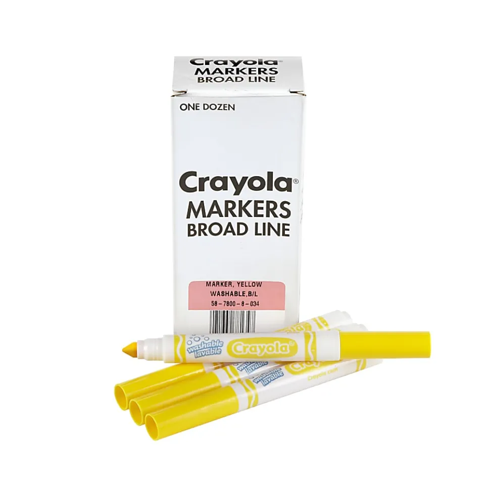 Crayola® Washable Broad Line Markers, Yellow, Pack Of 12 Markers