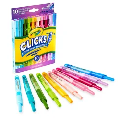 Crayola Washable CLICKS Retractable Markers, Conical Point, Bold/Bright Colors, Pack Of 10 Markers