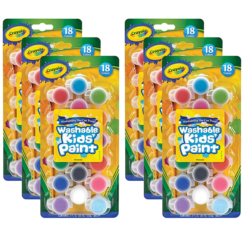 Crayola Washable Kids Paint Set & Paintbrush, 18 Count, 6 Sets