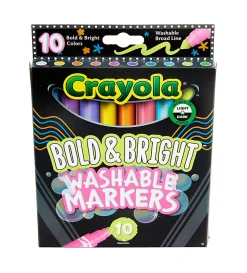 Crayola® Washable Markers, Pack Of 10 Markers, Broad Line, Bold & Bright Colors