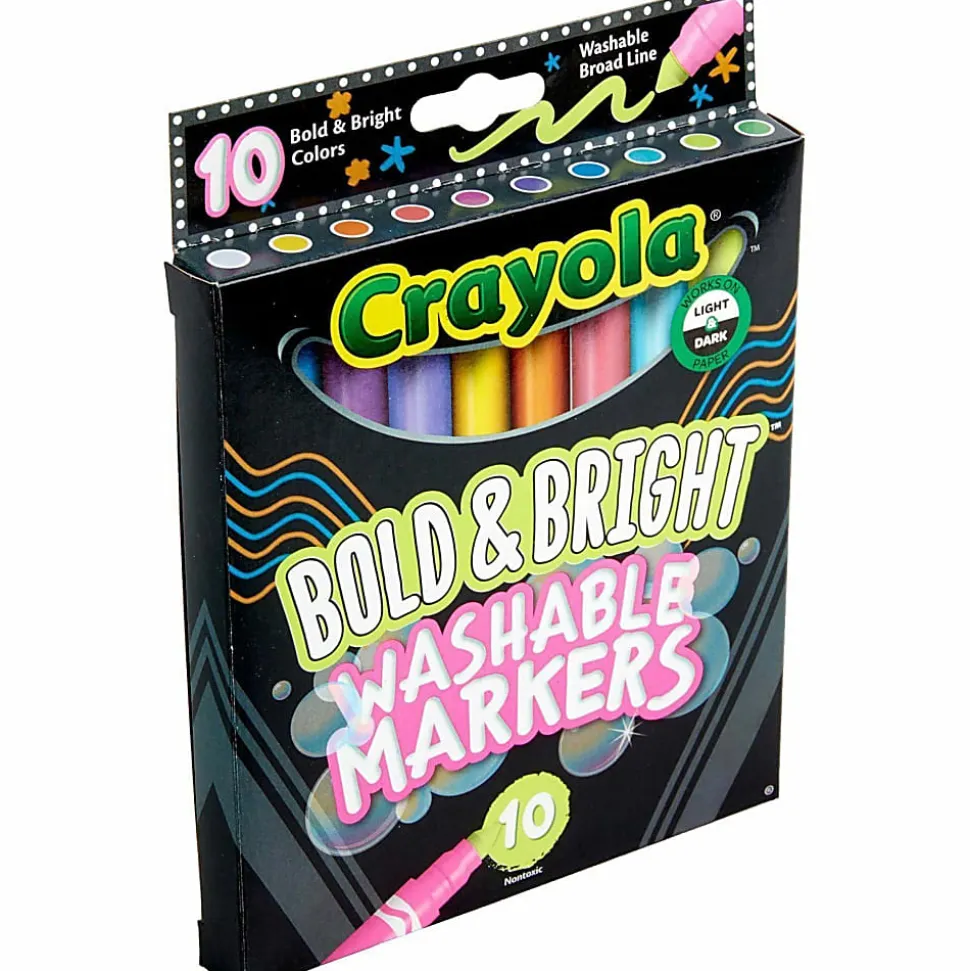 Crayola® Washable Markers, Pack Of 10 Markers, Broad Line, Bold & Bright Colors