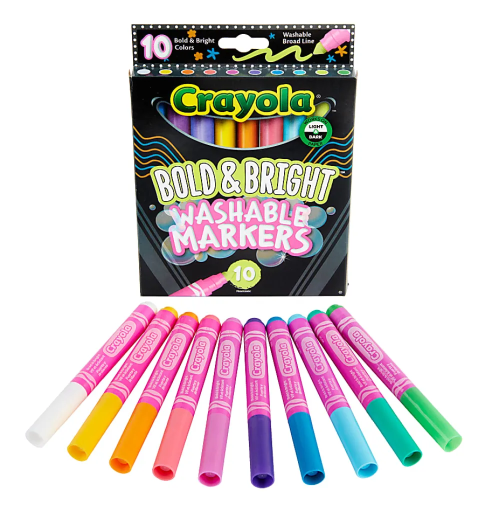 Crayola® Washable Markers, Pack Of 10 Markers, Broad Line, Bold & Bright Colors