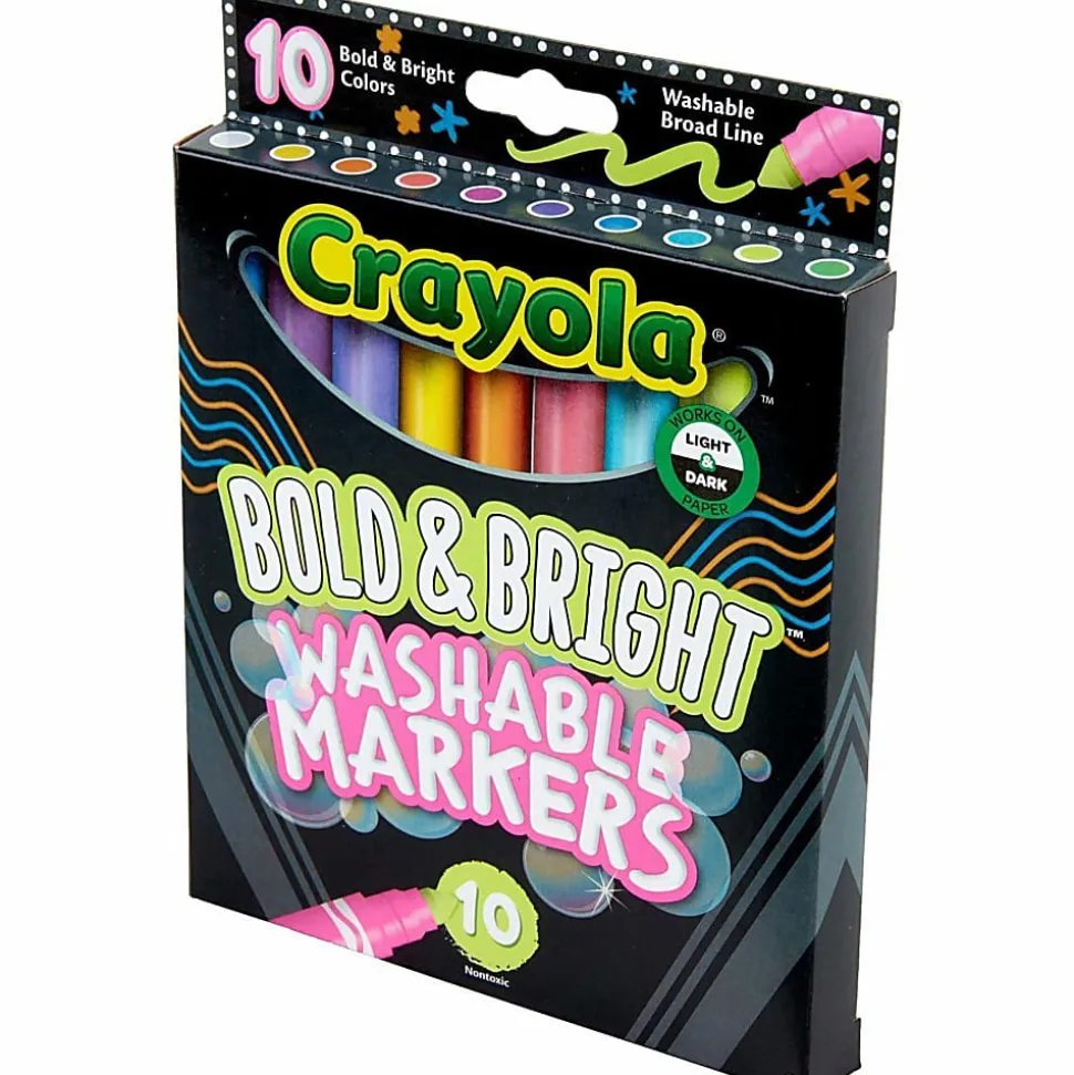 Crayola® Washable Markers, Pack Of 10 Markers, Broad Line, Bold & Bright Colors
