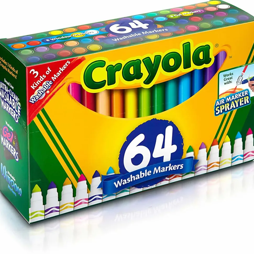 Crayola® Washable Markers, Set Of 64 Markers, Conical Point, Assorted Colors