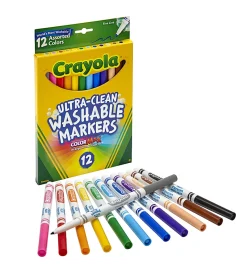 Crayola® Washable Markers, Thin Line, Assorted Classic Colors, Box Of 12