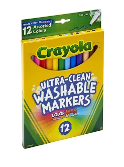 Crayola® Washable Markers, Thin Line, Assorted Classic Colors, Box Of 12