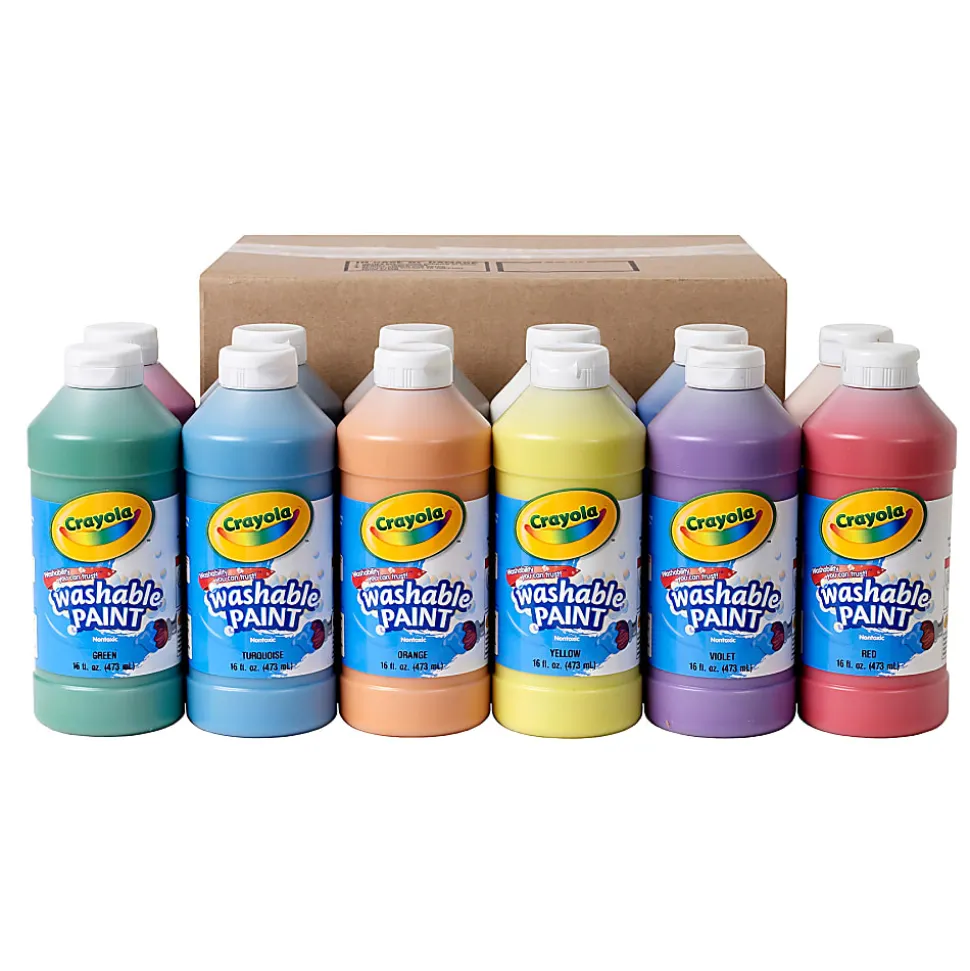 Crayola Washable Paints, 16 Oz, Assorted, Pack Of 12 Paints