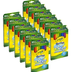 Crayola Washable Super Tips Markers, Conical, Assorted Colors, Pack Of 10 Markers, Set Of 12 Packs