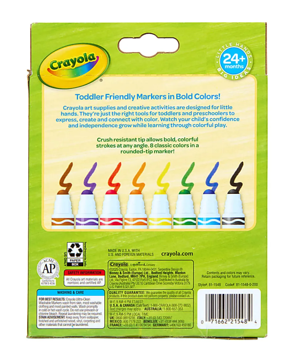 Crayola Washable Toddler Markers (8ct), Crush Resistant Markers, Toddler Art Supplies for Preschool, Gift for Toddlers, Ages 2+