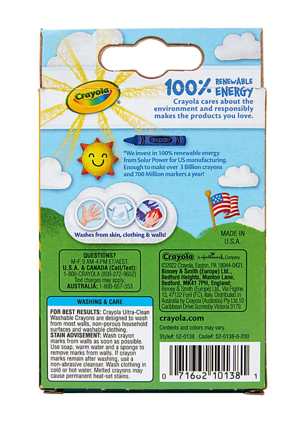Crayola® Washable Ultra Clean Crayons, 6-1/4", Assorted Colors, Pack Of 24 Crayons