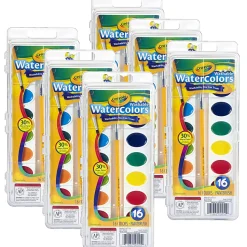 Crayola® Watercolor Set, 1 Oz, Assorted Colors, 16 Paints Per Set, Pack Of 6 Sets