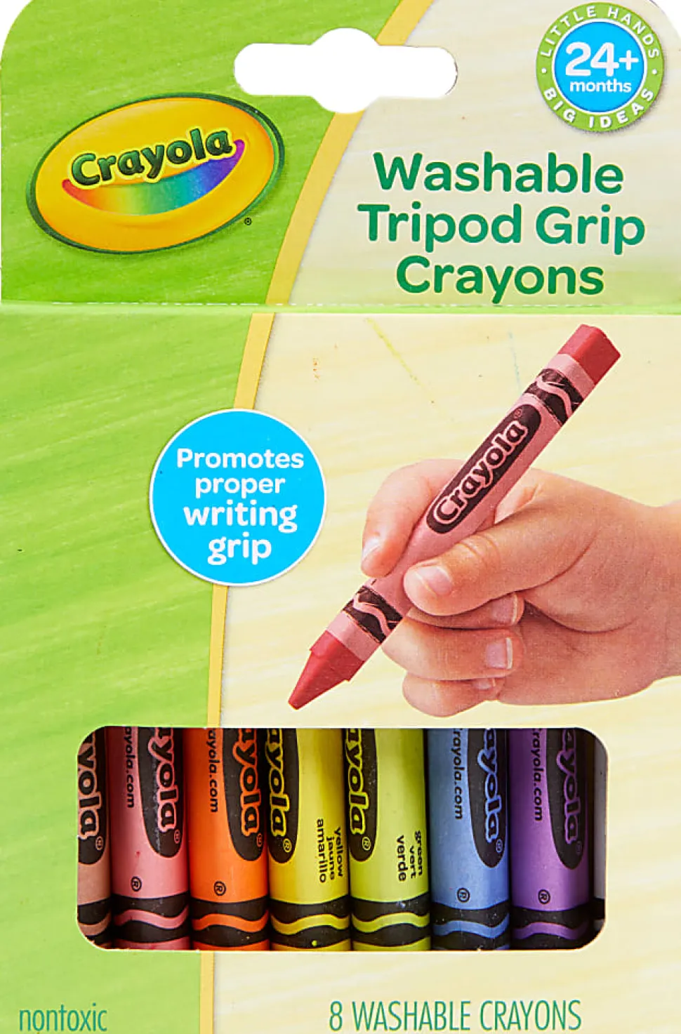 Crayola® Young Kids Washable Tripod Crayons, Assorted Colors, Pack Of 8 Crayons