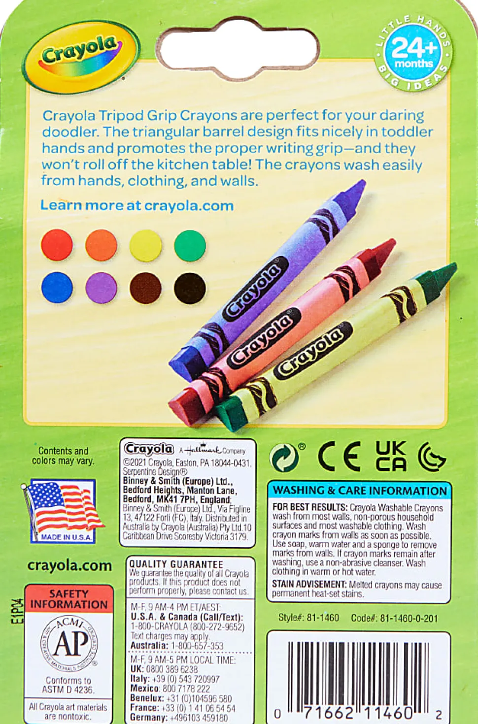 Crayola® Young Kids Washable Tripod Crayons, Assorted Colors, Pack Of 8 Crayons