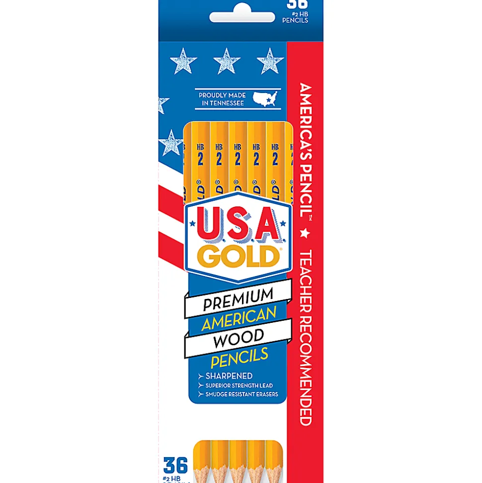 Cra-Z-Art U.S.A. Gold Sharpened Pencils, #2 Lead, Medium, Yellow, 36 Pencils Per Pack, Bundle Of 20 Packs