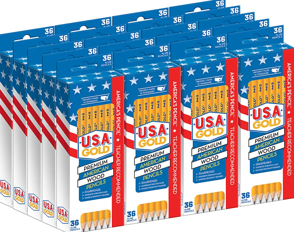 Cra-Z-Art U.S.A. Gold Sharpened Pencils, #2 Lead, Medium, Yellow, 36 Pencils Per Pack, Bundle Of 20 Packs