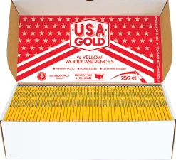Cra-Z-Art U.S.A. Gold Sharpened Pencils, #2 Lead, Medium, Yellow, Box Of 250 Pencils