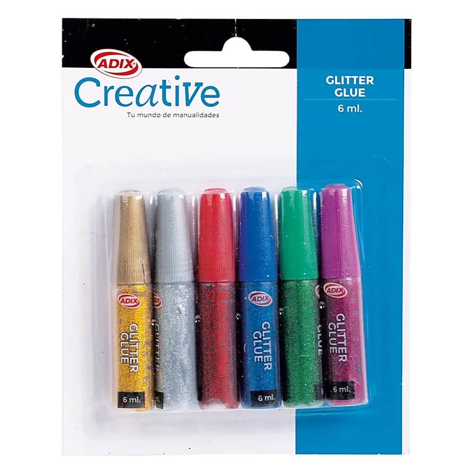Creative Glitter Glue, 6 ml, Assorted Colors, Total Qty 6