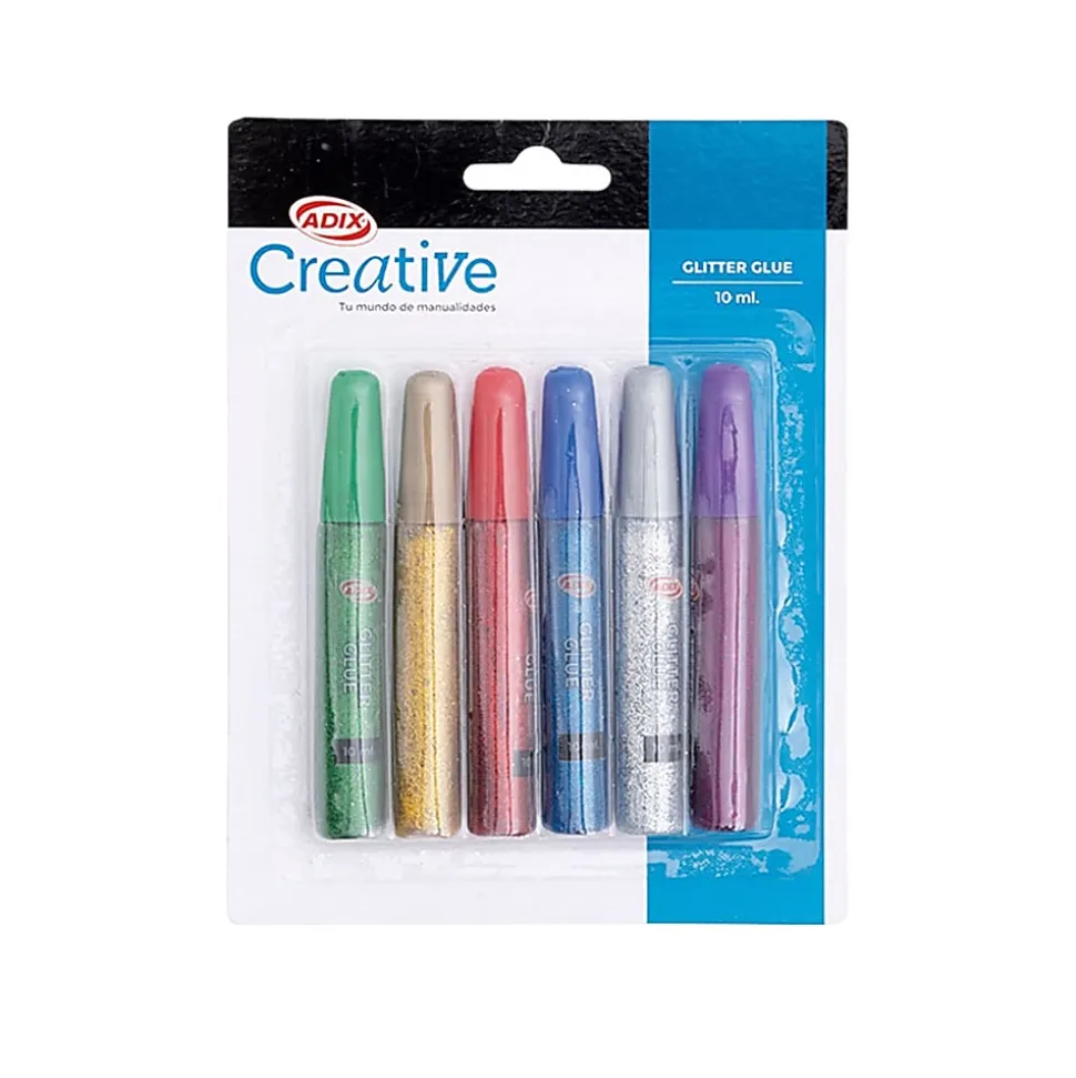 Creative Glitter Glue, 10 ml, Assorted Colors, Total Qty 6