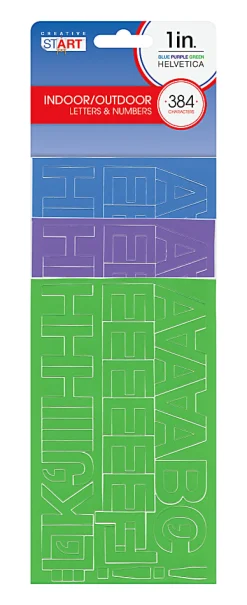 Creative Start® Self-Adhesive Letters, Numbers and Symbols, 1", Helvetica, Blue, Purple and Green, Pack Of 384