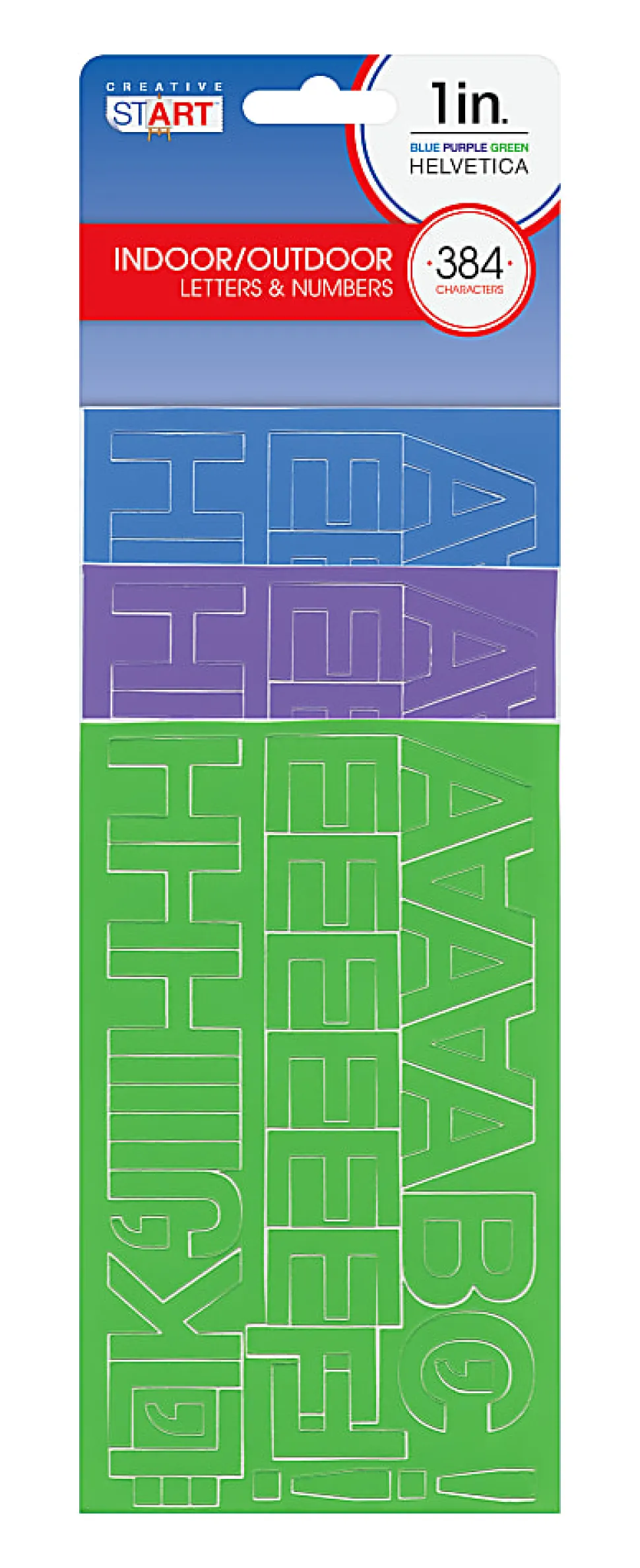 Creative Start® Self-Adhesive Letters, Numbers and Symbols, 1", Helvetica, Blue, Purple and Green, Pack Of 384