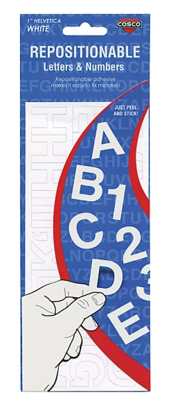 Creative Start® Self-Adhesive Repositionable Letters, Numbers and Symbols, 1", Helvetica, White, Pack of 256
