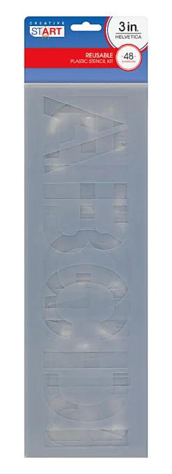 Creative Start® Stencil Kit, Reusable Plastic, Letters, Numbers and Symbols, Helvetica, 3", 48 Characters