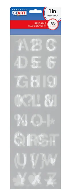 Creative Start® Stencil Kit, Reusable Plastic, Letters, Numbers and Symbols, Helvetica, 1", 53 Characters