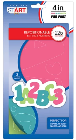 Creative Start® Vinyl Peel & Stick Letters And Numbers, 4", Block, Pink/Blue/Green, Pack Of 225